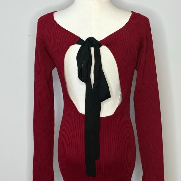 Jason Wu Collective Off the Shoulder Back Tie Maroon Sweater Dress Womens Medium - Picture 6 of 10
